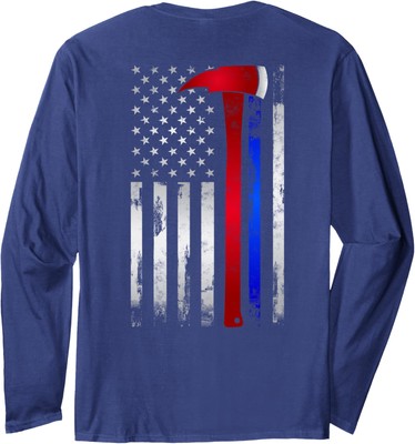 Thin Red Blue Line American Flag Axe Gift Firefighter Long Sleeve Tshirt
