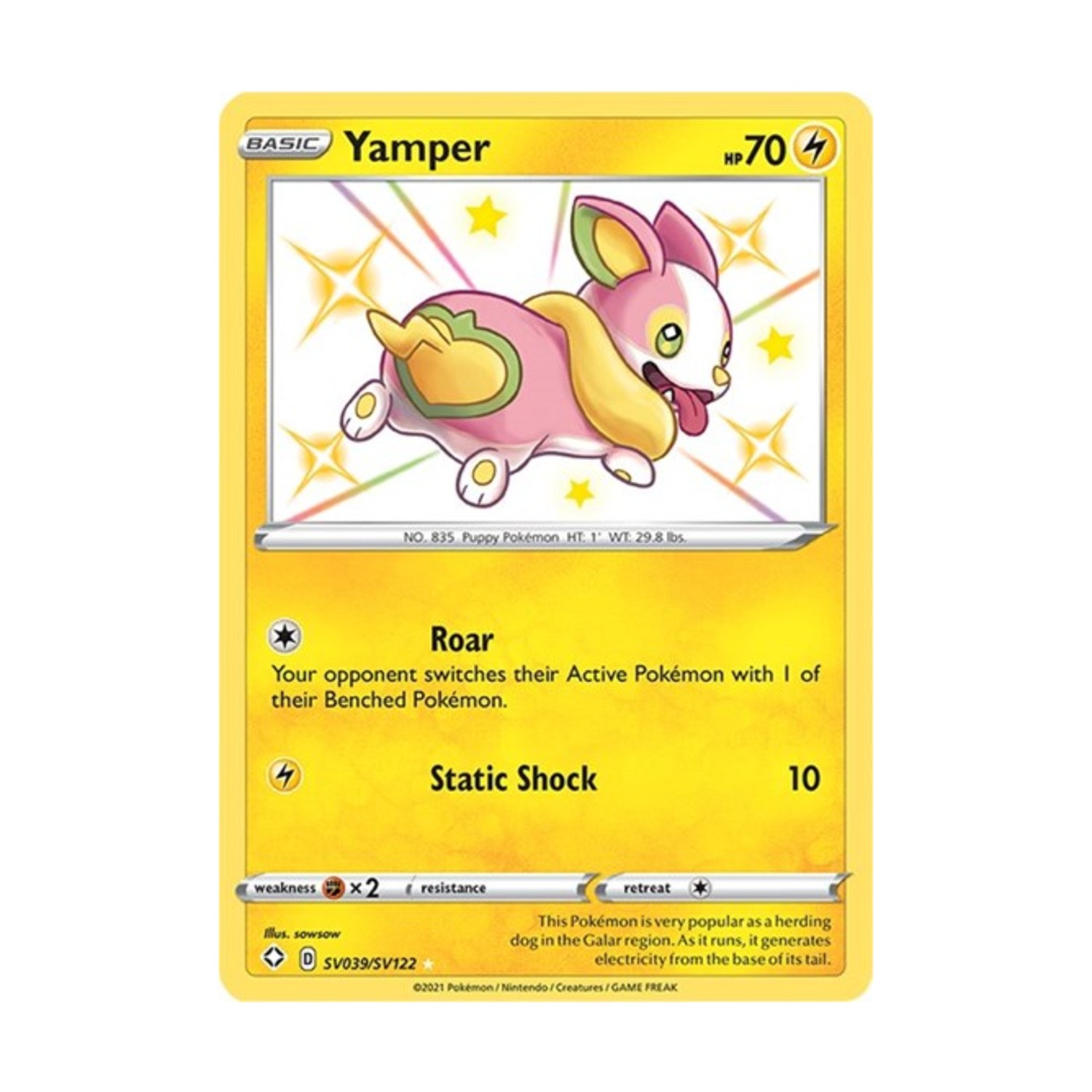 Pokemon Shining Fates: Shiny Vault Yamper (SHR) #SV039/SV122 (Holo) NM