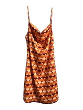 Urban Outfitters Orange Retro Geometric Cowl Neck Satin Slip Mini Dress Size S