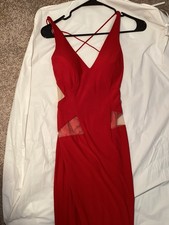 Red long red prom dress gown body con size 0 sheer cutouts