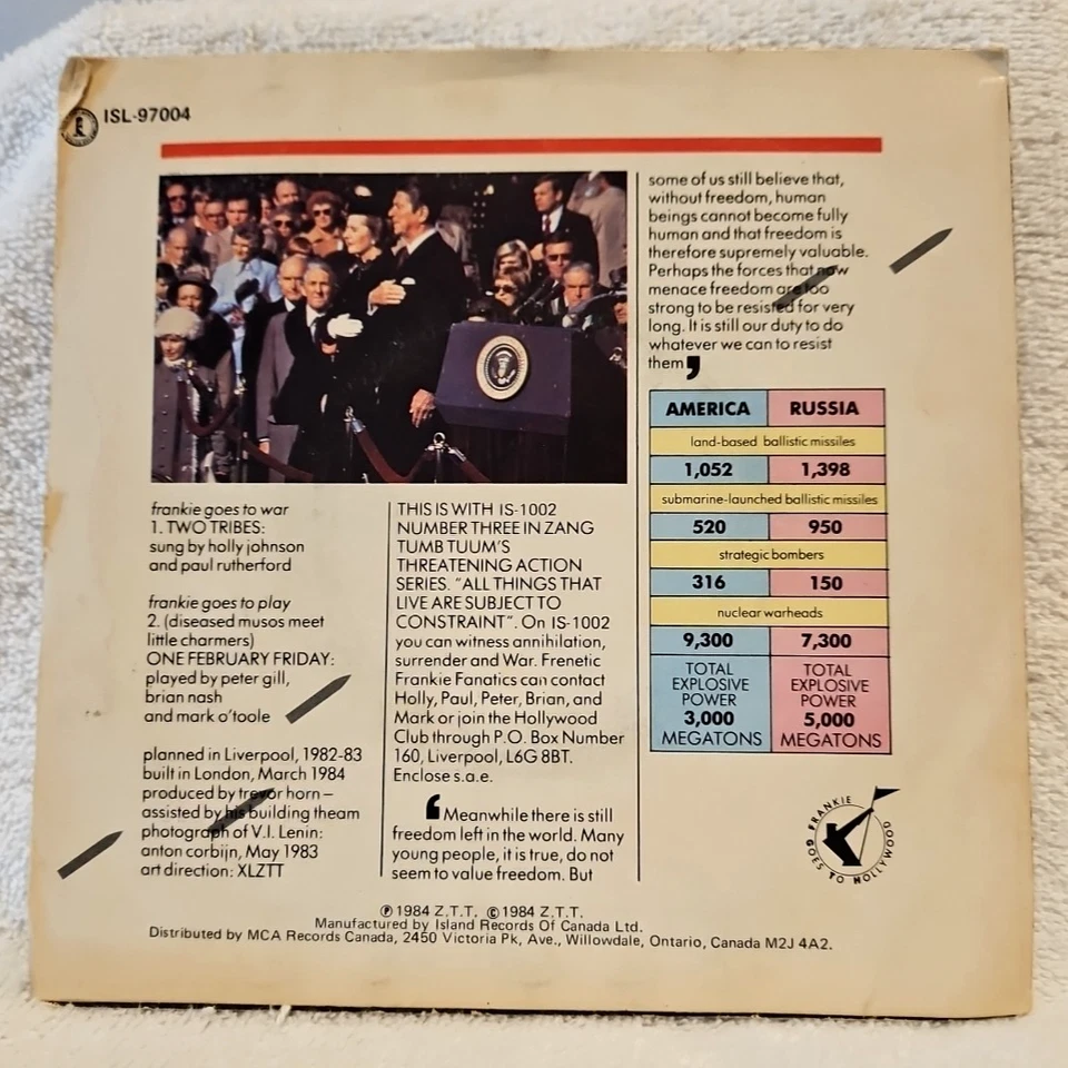 Frankie Goes To Hollywood – Two Tribes- 1984 ZTT 97004 7" 45 Single Record NM/EX — 第 2/4 张图片