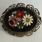 ANTIQUE ART DECO ITALY BRASS FILIGREE MICRO MOSAIC FLOWER BROOCH — photo 3