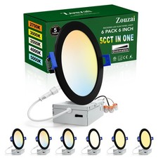 zouzai 6 Pack 6 Inch Black 5CCT Ultra-Thin LED Recessed Ceiling Light