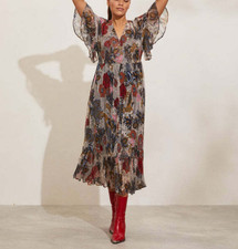 Odd Molly Anthropologie Flora Maxi Long Dress Ruffle Printed Chiffon XS-0 228386