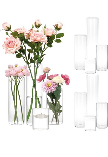12pcs Glass Cylinder Vases 4 Sizes Wedding Centerpieces Home Decor