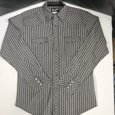 Wrangler Western Shirt Pearl Snap Mens L Black Long Sleeve Striped