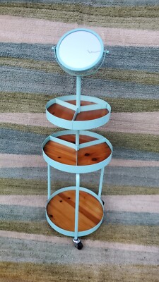 Unique Retro-Style 2-Piece Divided Three Tier Wheeled Beauty Cart With Mirror