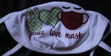 Gildan White Face Mask Peace Love Mask Iron-On Design One size fits most