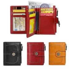 Women Bifold RFID Blocking Genuine Leather Wallet Hasp Card Holder Small Handbag