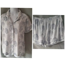 Flora Nikrooz Blue White Pajama Set Floral Shorts Cap Sleeve Top Large 48" BUST 