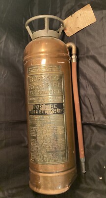 Antique Buffalo Copper/Brass Fire Extinguisher Empty Vintage W/ Serv Tag C. 1969