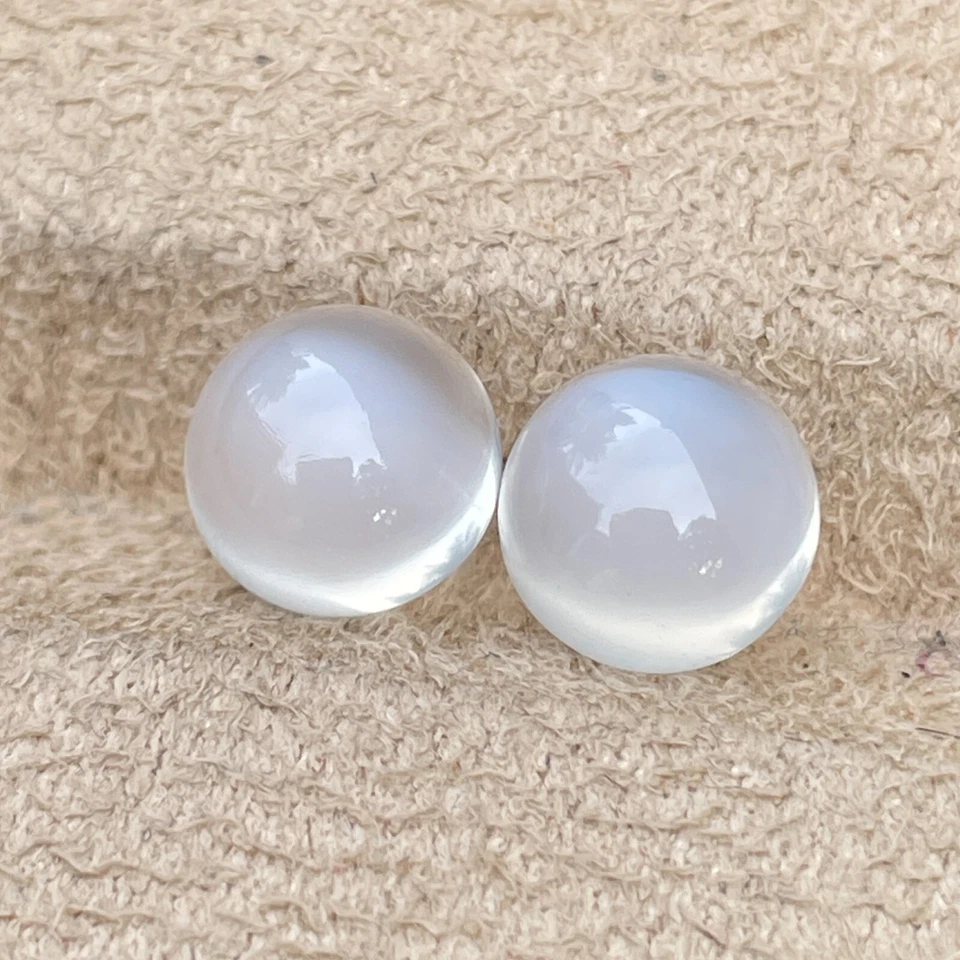 5.75 Cts Natural Moonstone Pair Round Cabochon Gemstone Fashion Jewelry Earrings - Image 2 of 4