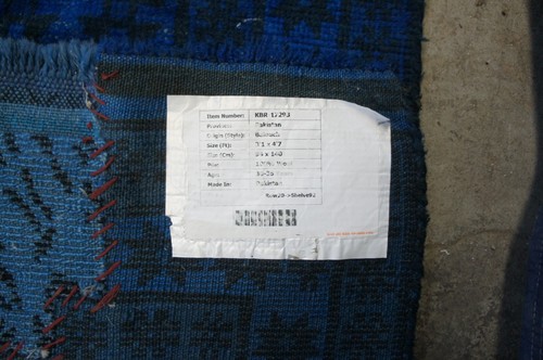 Vintage Hand Knotted Wool Blue & Black Geometric Prayer Rug Area Mat 3 x 5' - Picture 11 of 12