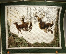 New Handmade Lap Quilt / Wall Hanging "Deer Running Thru the Snow" 33" H x 41" W