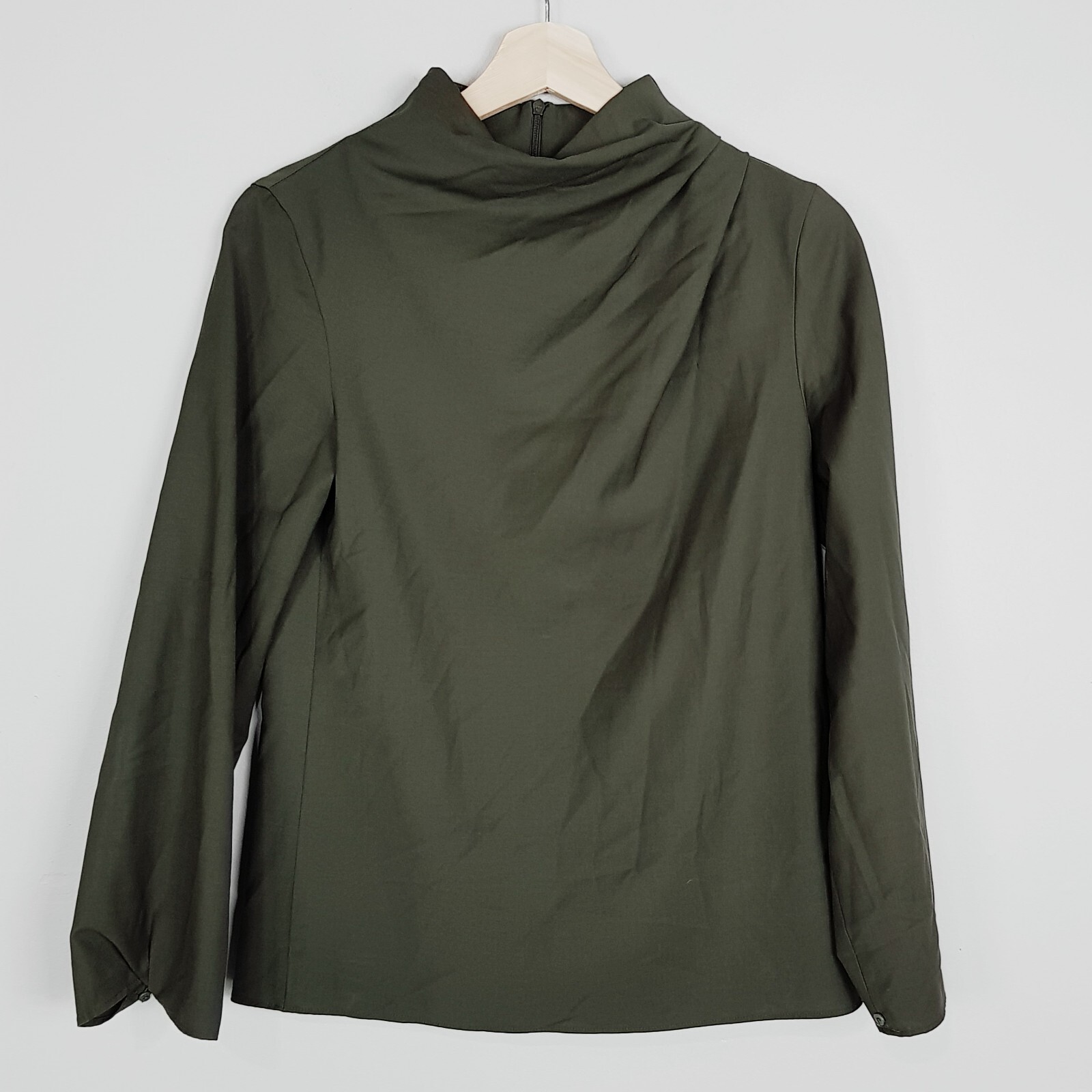 ZARA Womens Size XS or 8 Khaki Green Long Sleeve Draped Blouse Top