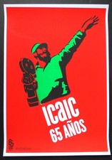 FIDEL CASTRO & MOVIE CAMERA - Cuban Silkscreen Poster Salutes Cuba Film Industry