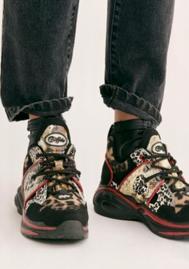 Buffalo Sneakers Cray Mixed Animal Prints Chunky Lace Up Black
