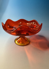 Viking Epic 6 Petal Persimmon Footed Compote/Candy Dish 7". MCM