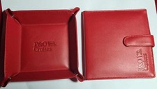 P & O Cruises Red Soft Calf Leather Trinket Dish and Mirror Gift Set