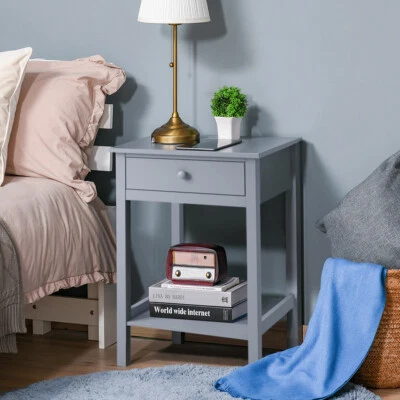 HOMGARDEN-STORE Modern Bedside Table Nightstand End Table Side Table with Drawer & Storage Shelf