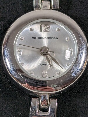 No Boundaries Silver Tone Dial Round Case Crystal Accent Bracelet Band Watch