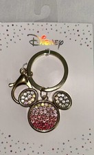 NEW Disney Mickey Mouse Pink Ombr  Rhinestone Keychain Purse Charm.