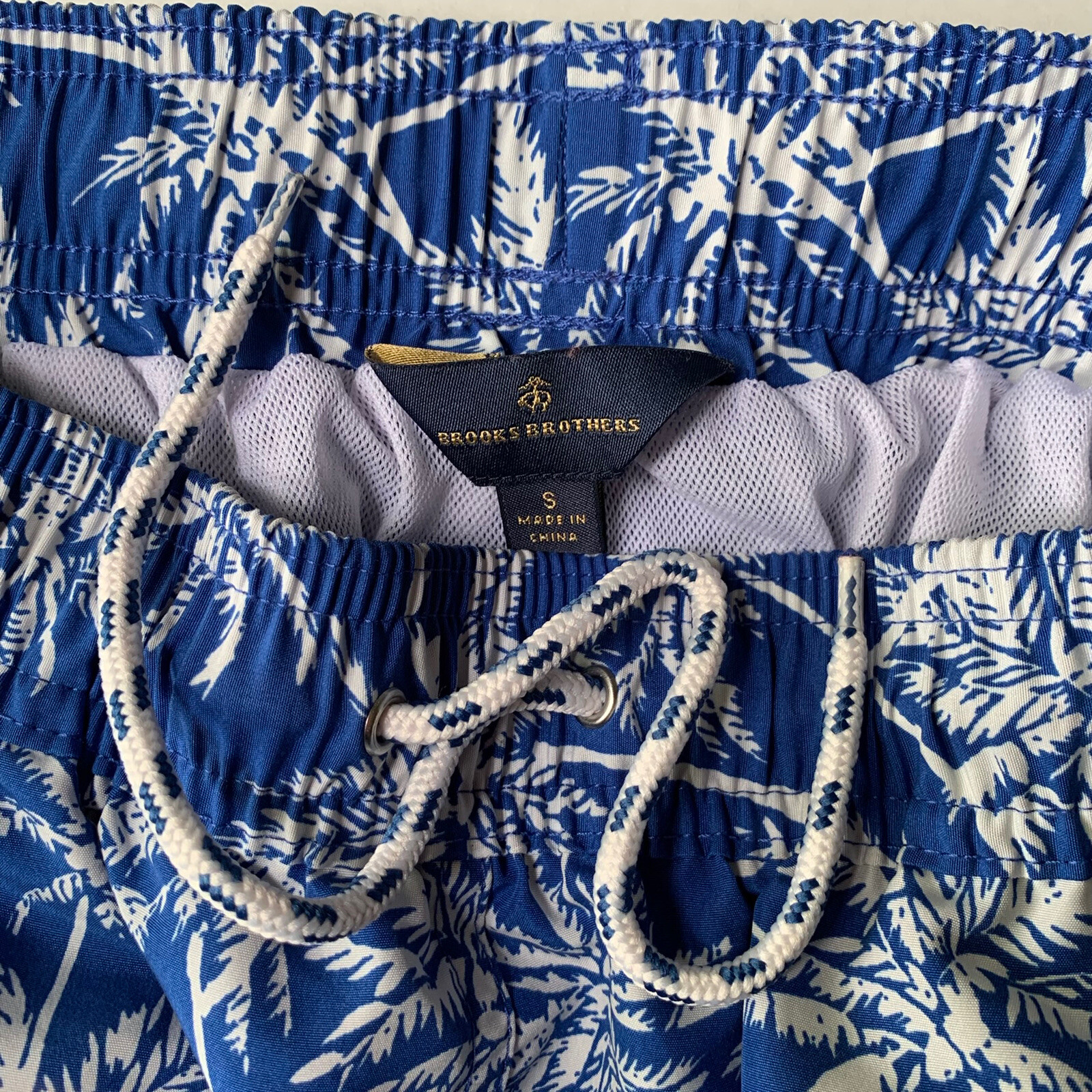 Brooks Brothers Blue Palm Trees Lined Swim Trunks Poc… Gem