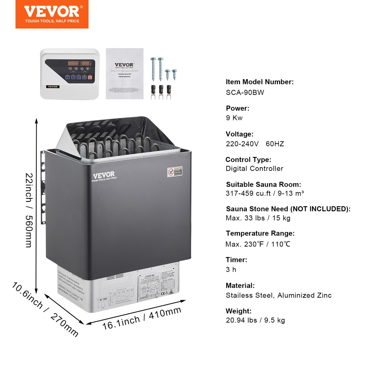 VEVOR 9KW Sauna Heater Stove Wet u0026amp; Dry w/ External Digital Controller  220V 644097075819 | eBay