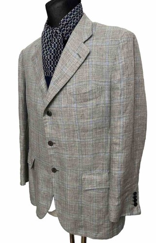 KITON Gray Blue Glen Plaid Check 100% SILK Sport Coat Jacket Blazer 52 - Picture 2 of 11