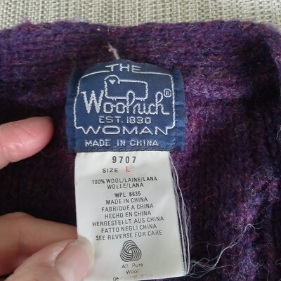 Vintage Woolrich womens Purple Donegal Tweed Knit Cardi Sweater 