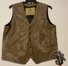 StS Ranch Wear Western Leather Vest Conceal Carry Mens SMALL Snap Cowboy Fit NEW