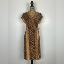 Joie Wrap Midi Dress Snake Print Size M Chiffon Bethwyn Short Sleeve Brown & Tan