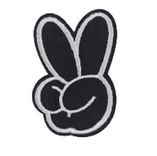 BLACK WHITE PEACE SIGN - Embroidered Iron On Patch