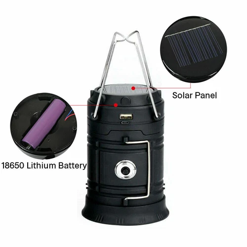 Solar Camping Lantern 500LM - Triple Power (Solar/USB/AA), IPX4 Waterproof - Picture 6 of 14