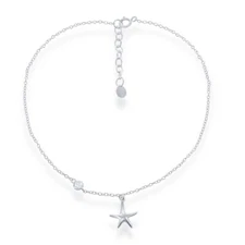 Sterling Silver Starfish with Single Cubic Zirconia Anklet
