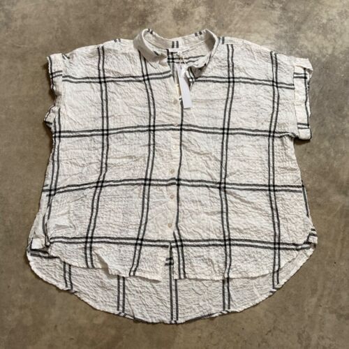 JANE DELANCEY Bluse Damen 2X weiß schwarz Unikat Webart Tunika Shirt kariert