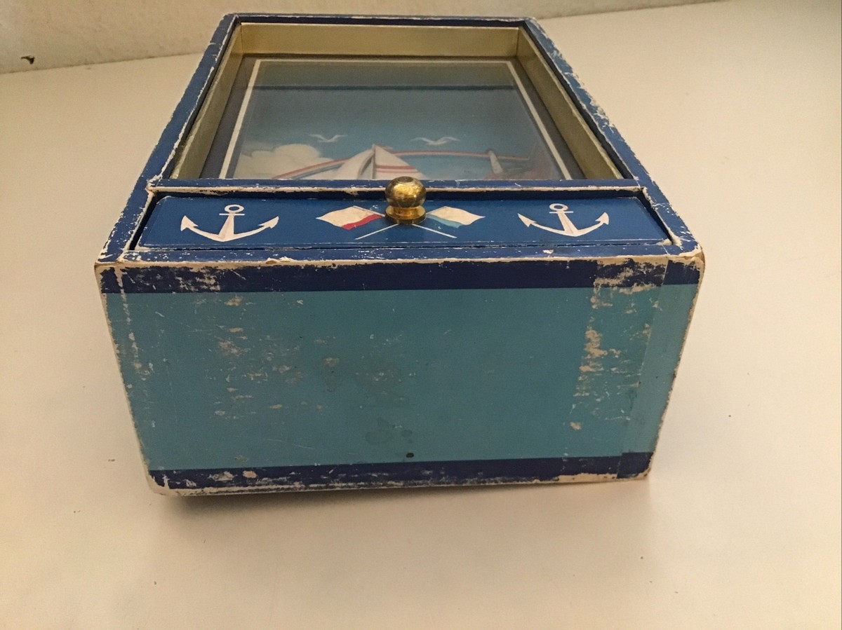 THE MUSIC BOX SHOP VINTAGE OTAGIRI NAUTICAL SAILING SHIP MUSIC SHADOW BOX  1981