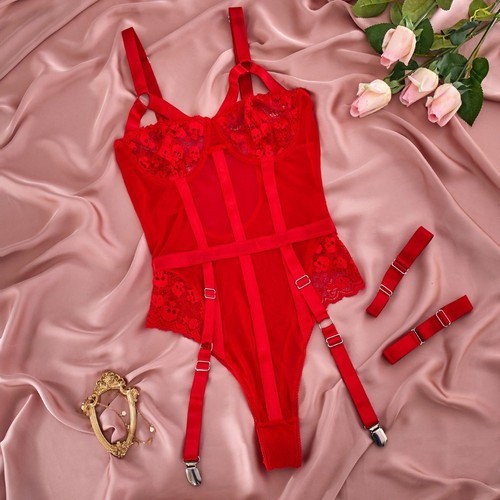 Sexy Strumpfgürtel Set Damen Spitze Dessous Babydoll Nachtwäsche Unterwäsche G-String - Bild 16 von 27