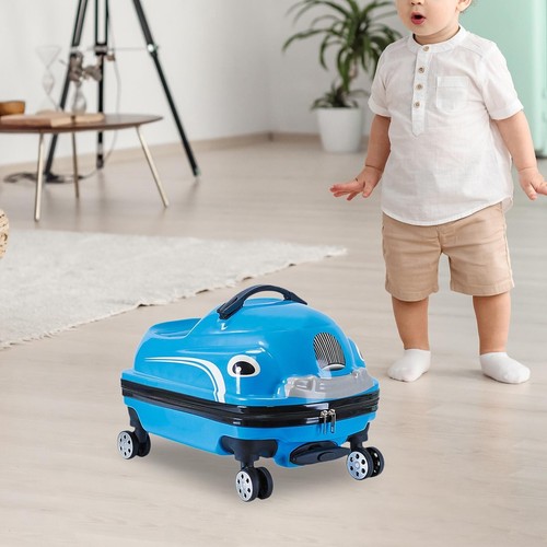 Kids Children Boys Girls Blue 20" Ride on Travel Suitcase with Wheels - 第 7/7 張圖片
