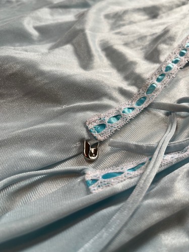 Vintage 70s Sears Lingerie Set Peignoir Negligee Robe Blue Lace Dainty Gown M - Picture 11 of 19