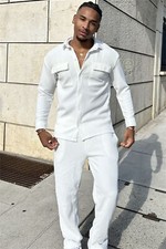 Men Tracksuit Outfit 2-Piece Set Long Sleeve T-Shirt and Pants Sweatsuit Set