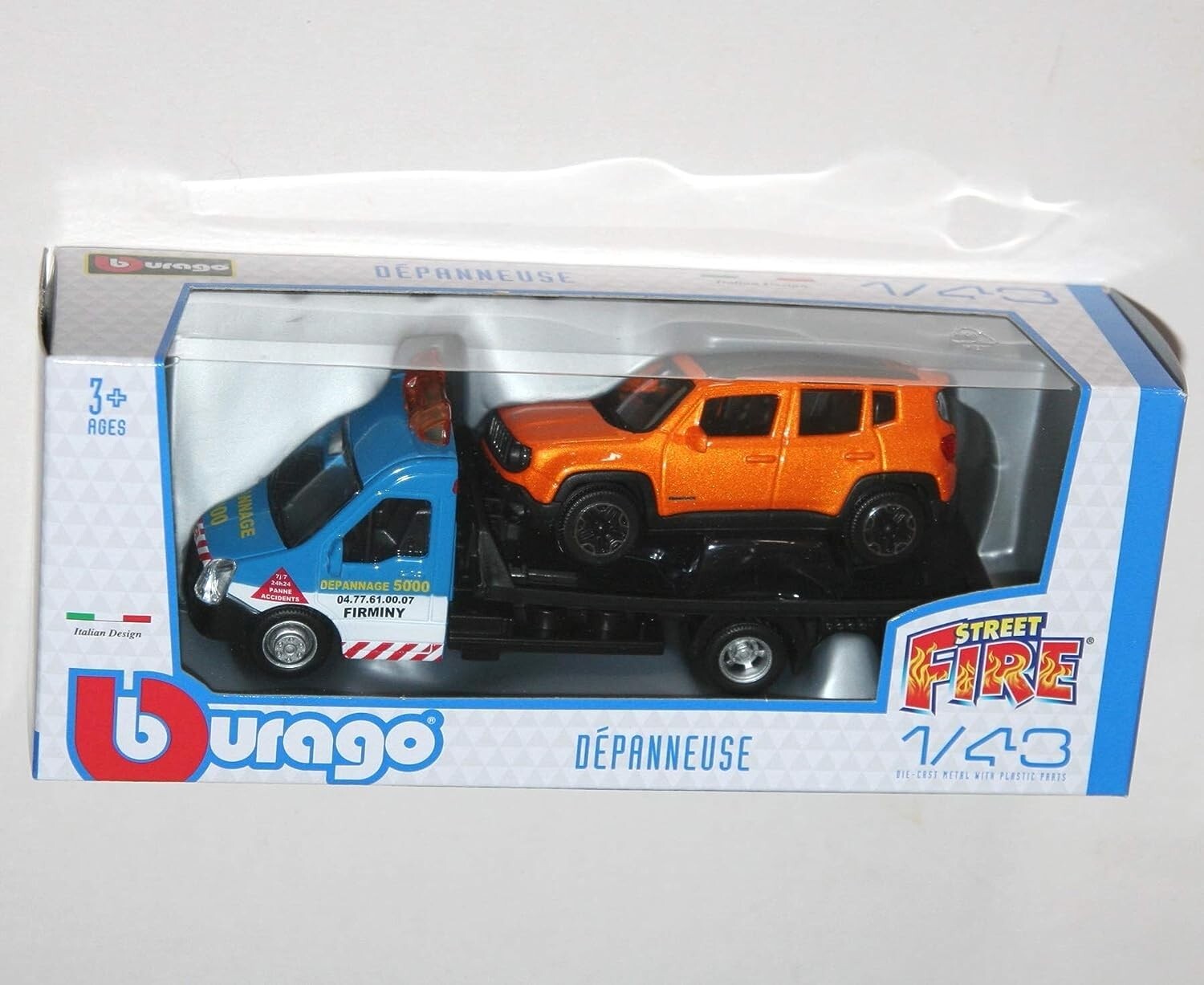 Burago - FLATBED TRANSPORT + JEEP RENEGADE - 'Street Fire' Model Scale 1:43