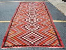 OLD,ANTIQUE RARE SIZE CAUCASIAN KILIM RUG 5' x 12'7" HIGH KPSI_COLORFUL_VEGY DYE