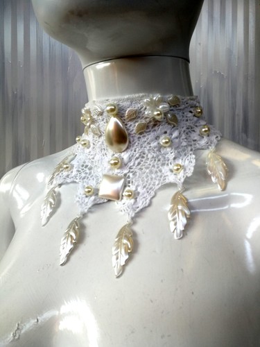 gioielli choker girocollo collana bigiotteria perle macrame collarino ricamato - Picture 7 of 24