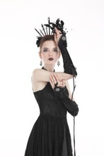 DARK IN LOVE Womens Black Gothic Victorian Velvet Lace-Up Gloves Steampunk