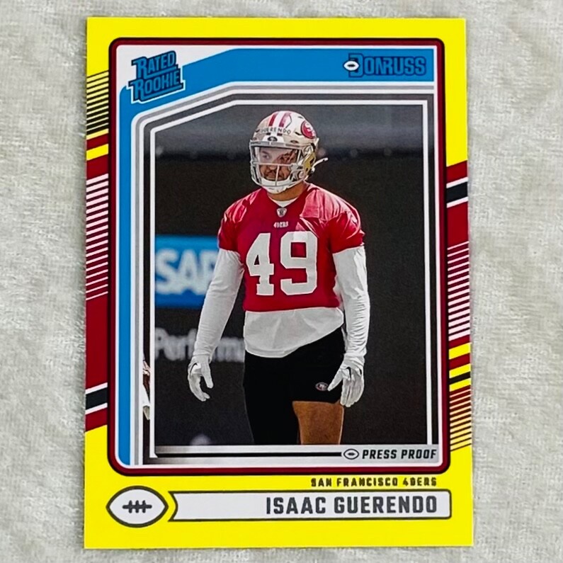 Isaac Guerendo Rookie Yellow Press Proof 2024 Donruss NFL Football Card #336