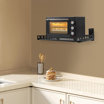 Microwave Oven Bracket Shelf Kitchen Holder Storage Rack Wall Mount with 4 Hooks