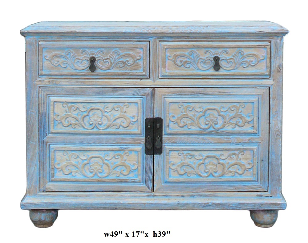 Oriental Floral Shabby Chic Rustic Light Blue High Credenza Cabinet cs1158S Oriental Floral Shabby Chic Rustic Light Blue High Credenza Cabinet cs1158S