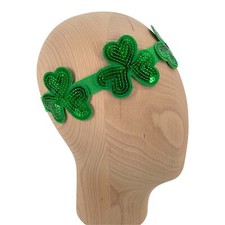 Shamrock Green Sequined Elastic Headband One Size St. Patrick's Day Clover Irish