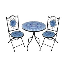 Set giardino tavolo e 2 sedie pieghevoli in ferro mosaico diam.80cm pietra